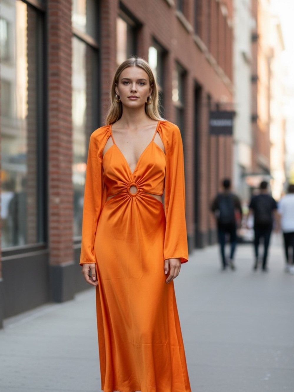 NWT Ever New Melbourne Logan O Ring Cut Out Midi Dress Orange SZ-10